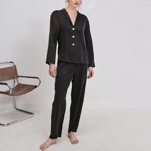 Lunya Washable Silk Long Sleeve Pant Set  Black
